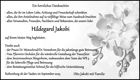 Traueranzeige von Hildegard Jakobi von Rothenburg