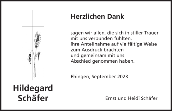 Traueranzeige von Hildegard Schäfer von Dinkelsbühl/ Feuchtwangen