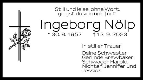 Traueranzeige von Ingeborg Nölp von Neustadt/ Scheinfeld/ Uffenheim