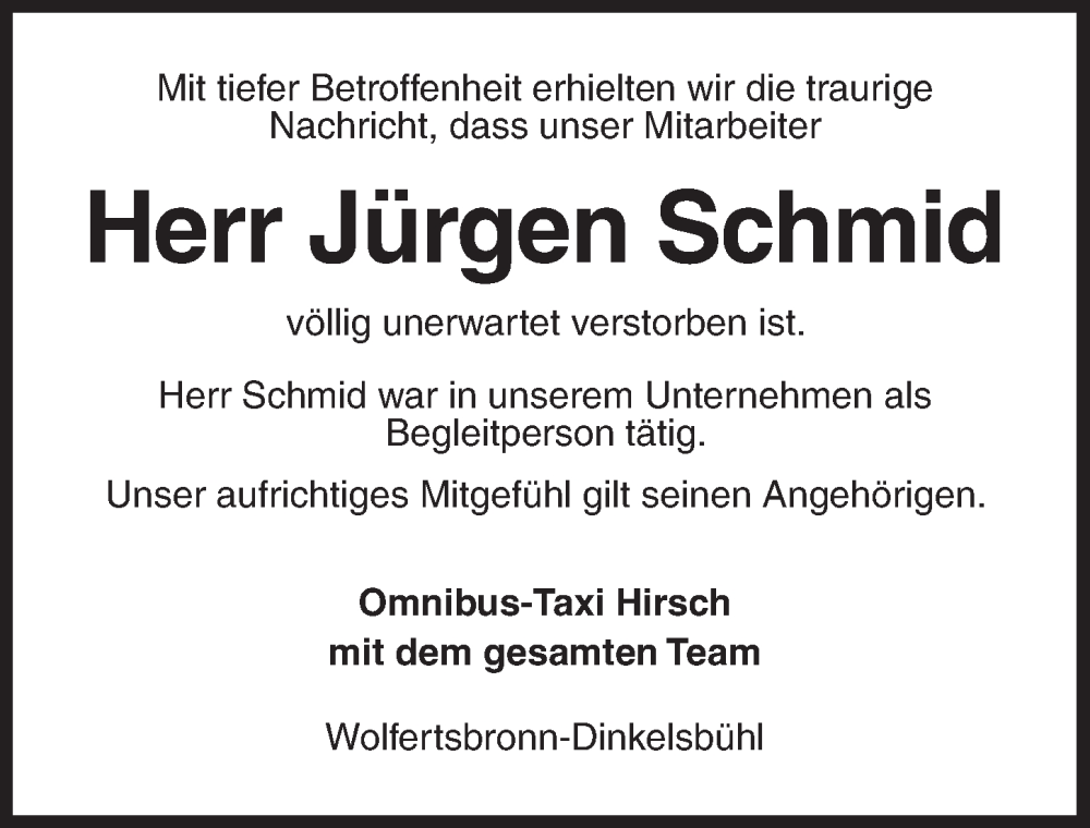  Traueranzeige für Jürgen Schmid vom 19.09.2023 aus Dinkelsbühl/ Feuchtwangen