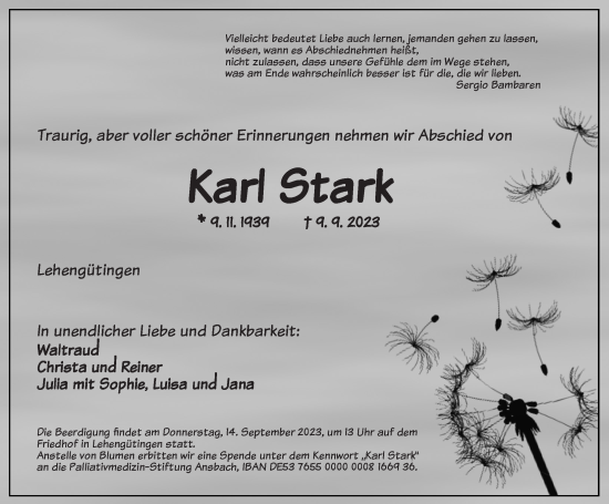 Traueranzeige von Karl Stark von Dinkelsbühl/ Feuchtwangen