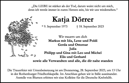 Traueranzeige von Katja Dörrer von Rothenburg