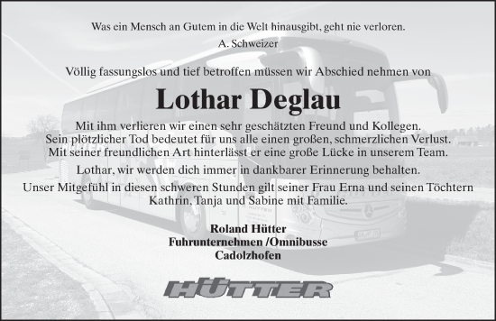 Traueranzeige von Lothar Deglau von GE