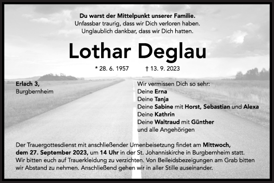 Traueranzeige von Lothar Deglau von Neustadt/ Scheinfeld/ Uffenheim