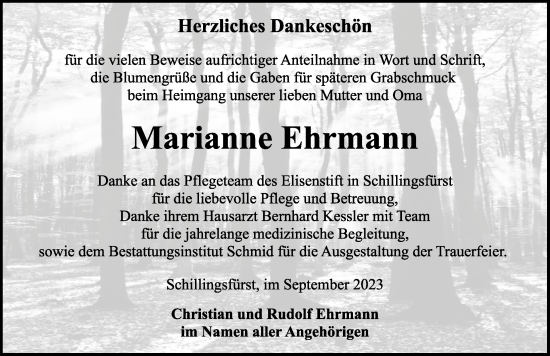 Traueranzeige von Marianne Ehrmann von Rothenburg