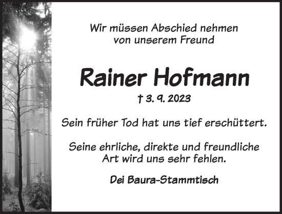 Traueranzeige von Rainer Hofmann von Dinkelsbühl/ Feuchtwangen