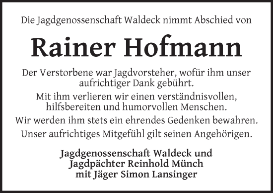 Traueranzeige von Rainer Hofmann von Dinkelsbühl/ Feuchtwangen