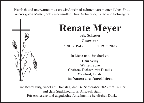 Traueranzeige von Renate Meyer von Ansbach