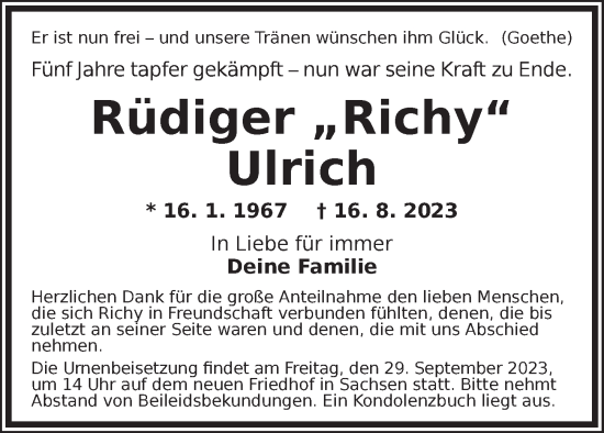 Traueranzeige von Rüdiger Ulrich von Ansbach