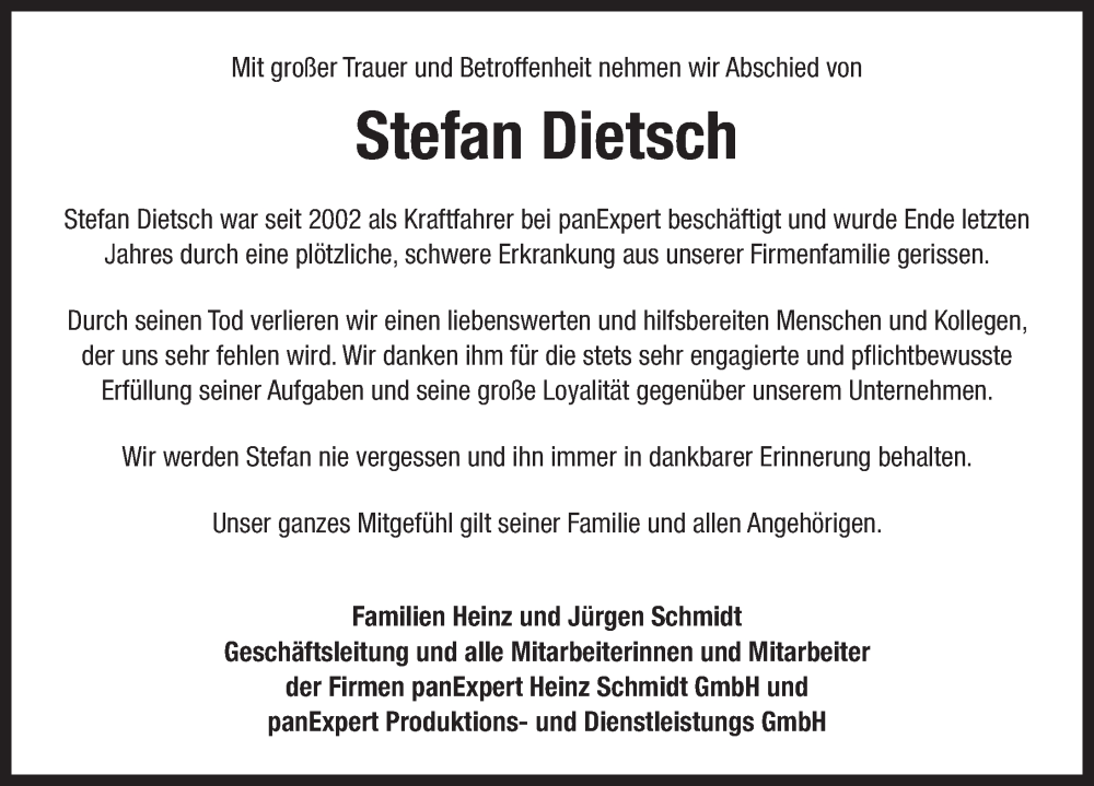  Traueranzeige für Stefan Dietsch vom 19.09.2023 aus Neustadt/ Scheinfeld/ Uffenheim