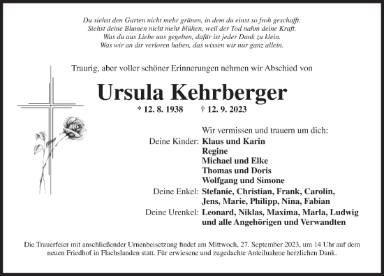 Traueranzeige von Ursula Kehrberger von Ansbach