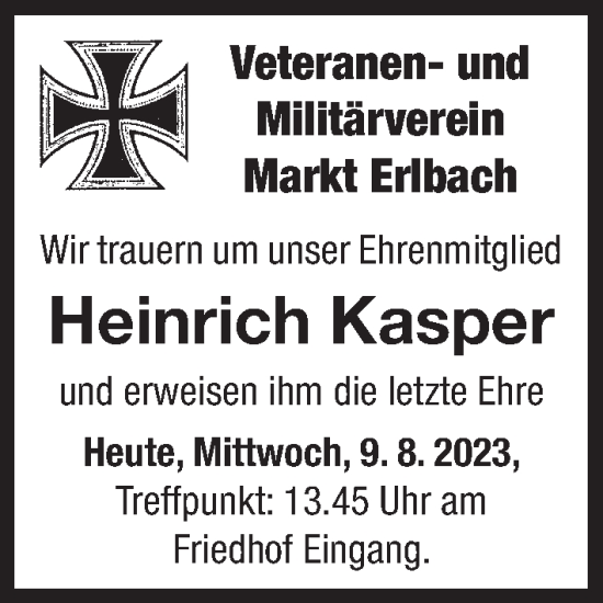 Traueranzeige von Heinrich Kasper von Neustadt/ Scheinfeld/ Uffenheim