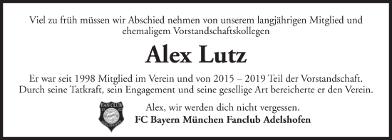 Traueranzeige von Alexander Lutz von Rothenburg