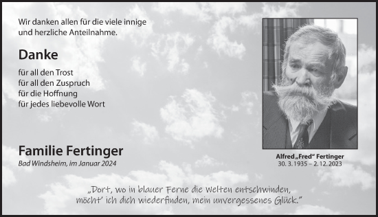 Traueranzeige von Alfred Fertinger von Neustadt/ Scheinfeld/ Uffenheim