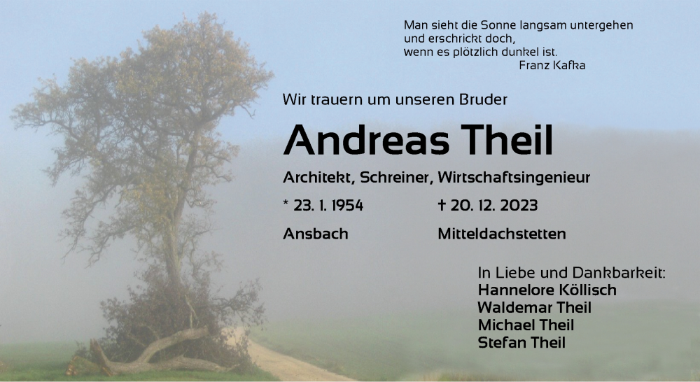  Traueranzeige für Andreas Theil vom 02.01.2024 aus Ansbach