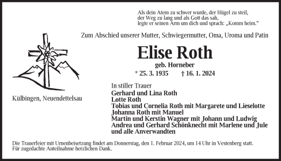 Traueranzeige von Elise Roth von Ansbach