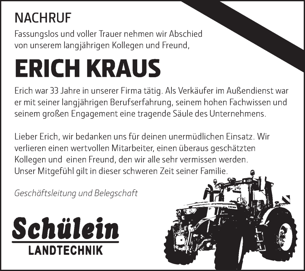  Traueranzeige für Erich Kraus vom 08.01.2024 aus Dinkelsbühl/ Feuchtwangen