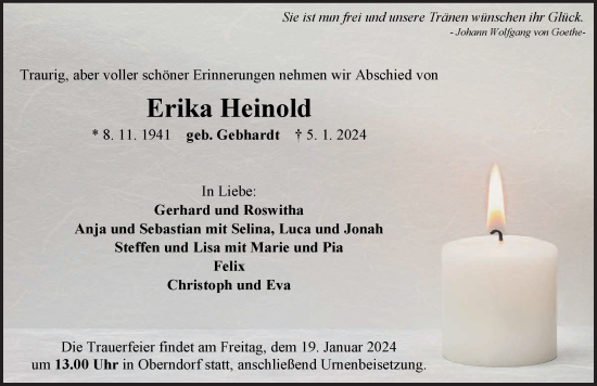 Traueranzeige von Erika Heinold von Neustadt/ Scheinfeld/ Uffenheim