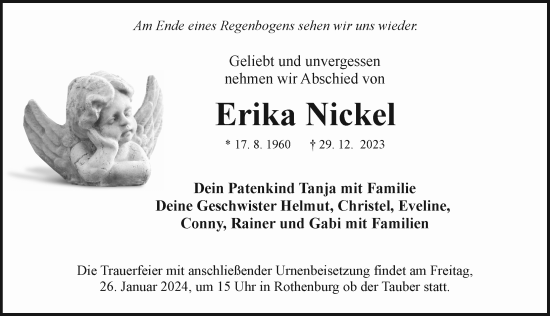 Traueranzeige von Erika Nickel von Rothenburg