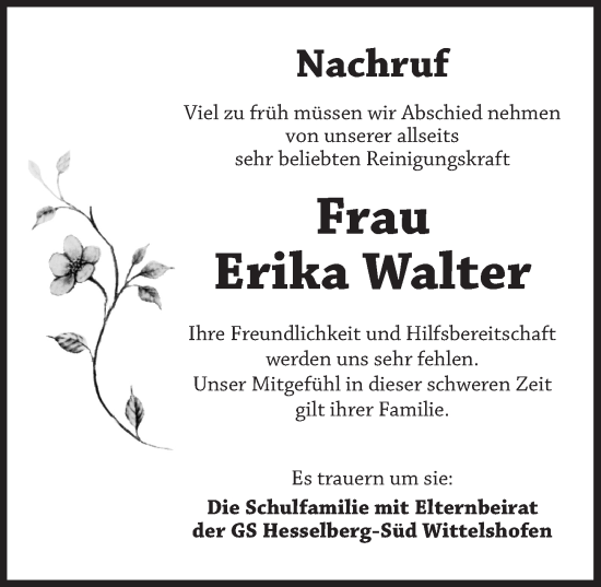 Traueranzeige von Erika Walter von Dinkelsbühl/ Feuchtwangen