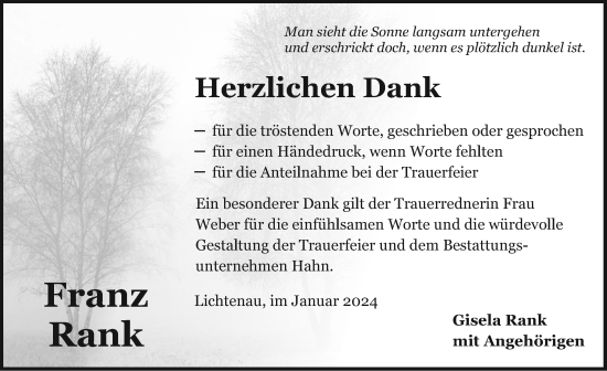 Traueranzeige von Franz Rank von Dinkelsbühl/ Feuchtwangen