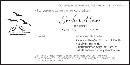 Traueranzeige von Gerda Meier von Neustadt/ Scheinfeld/ Uffenheim