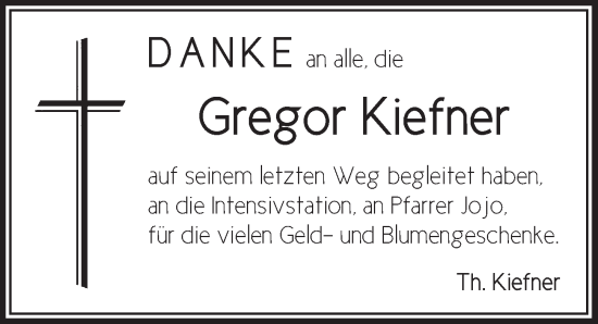 Traueranzeige von Gregor Kiefner von Dinkelsbühl/ Feuchtwangen
