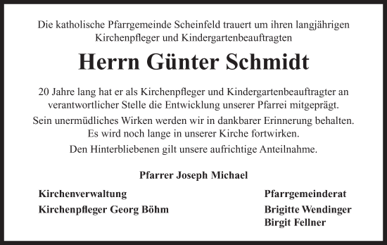 Traueranzeige von Günter Schmidt von Neustadt/ Scheinfeld/ Uffenheim