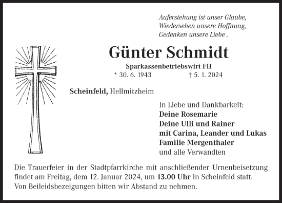 Traueranzeige von Günter Schmidt von Neustadt/ Scheinfeld/ Uffenheim