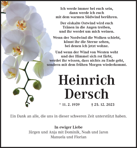 Traueranzeige von Heinrich Dersch von Dinkelsbühl/ Feuchtwangen