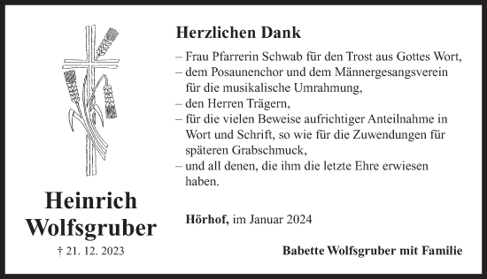 Traueranzeige von Heinrich Wolfsgruber von Neustadt/ Scheinfeld/ Uffenheim
