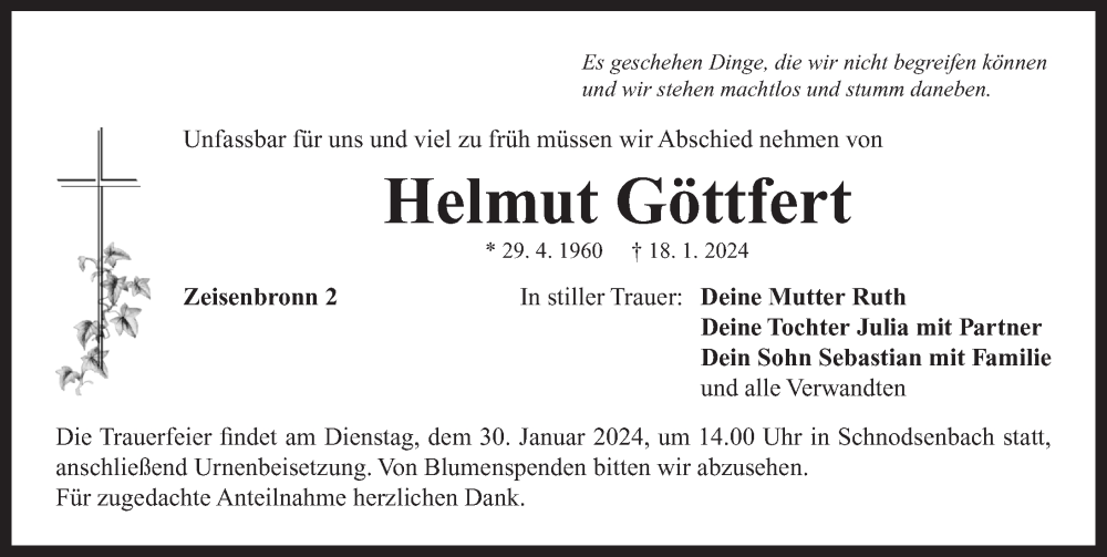  Traueranzeige für Helmut Göttfert vom 27.01.2024 aus Neustadt/ Scheinfeld/ Uffenheim