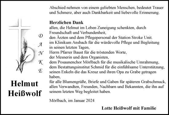 Traueranzeige von Helmut Heißwolf von Neustadt/ Scheinfeld/ Uffenheim