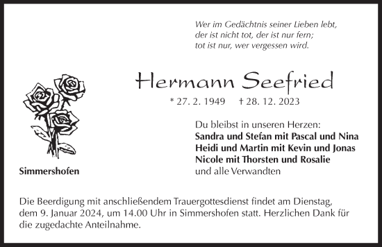 Traueranzeige von Hermann Seefried von Neustadt/ Scheinfeld/ Uffenheim