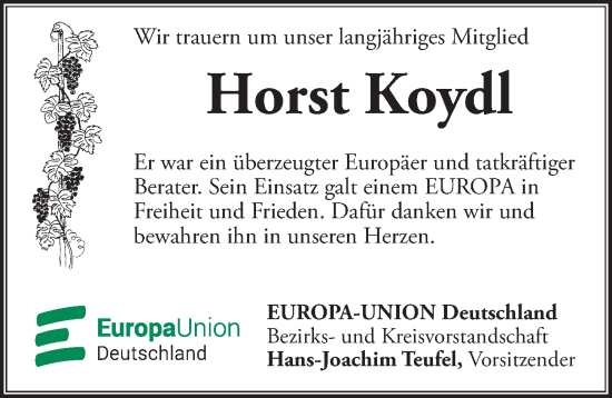 Traueranzeige von Horst Koydl von Neustadt/ Scheinfeld/ Uffenheim