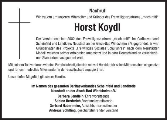 Traueranzeige von Horst Koydl von Neustadt/ Scheinfeld/ Uffenheim