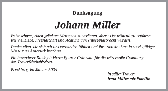 Traueranzeige von Johann Miller von Ansbach