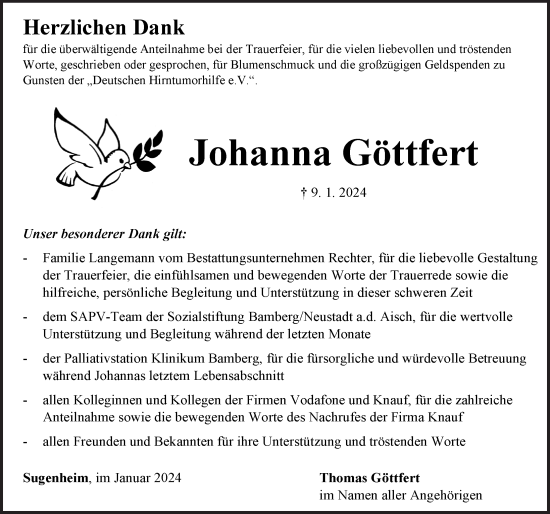 Traueranzeige von Johanna Göttfert von Neustadt/ Scheinfeld/ Uffenheim