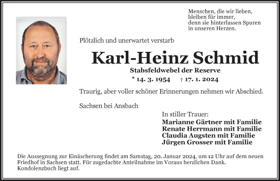 Traueranzeige von Karl-Heinz Schmid von Ansbach