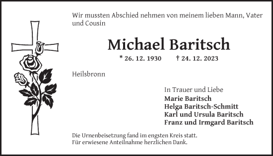 Traueranzeige von Michael Baritsch von Ansbach