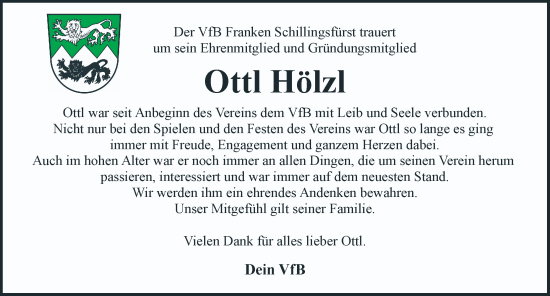 Traueranzeige von Ottl Hölzl von Rothenburg