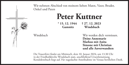 Traueranzeige von Peter Kuttner von Ansbach