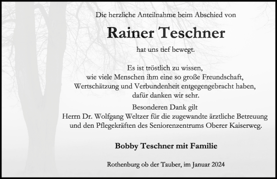 Traueranzeige von Rainer Teschner von Rothenburg