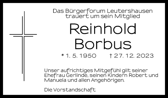 Traueranzeige von Reinhold Borbus von Ansbach