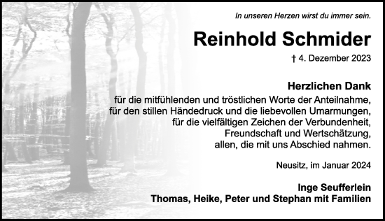 Traueranzeige von Reinhold Schmider von Rothenburg