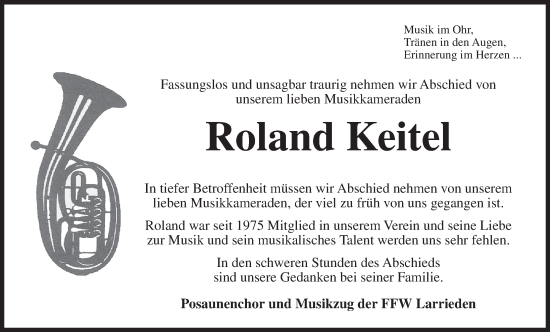 Traueranzeige von Roland Keitel von Dinkelsbühl/ Feuchtwangen