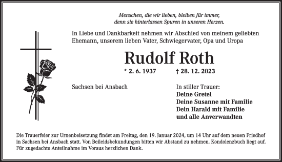 Traueranzeige von Rudolf Roth von Ansbach