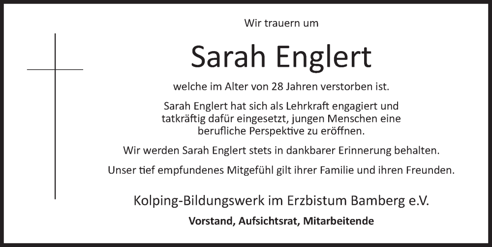  Traueranzeige für Sarah Englert vom 12.01.2024 aus Neustadt/ Scheinfeld/ Uffenheim