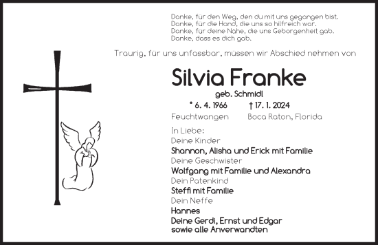 Traueranzeige von Silvia Franke von Dinkelsbühl/ Feuchtwangen