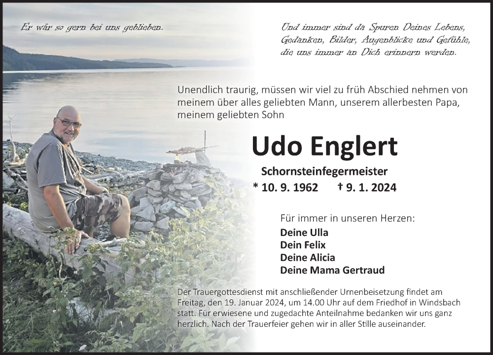  Traueranzeige für Udo Englert vom 15.01.2024 aus Ansbach